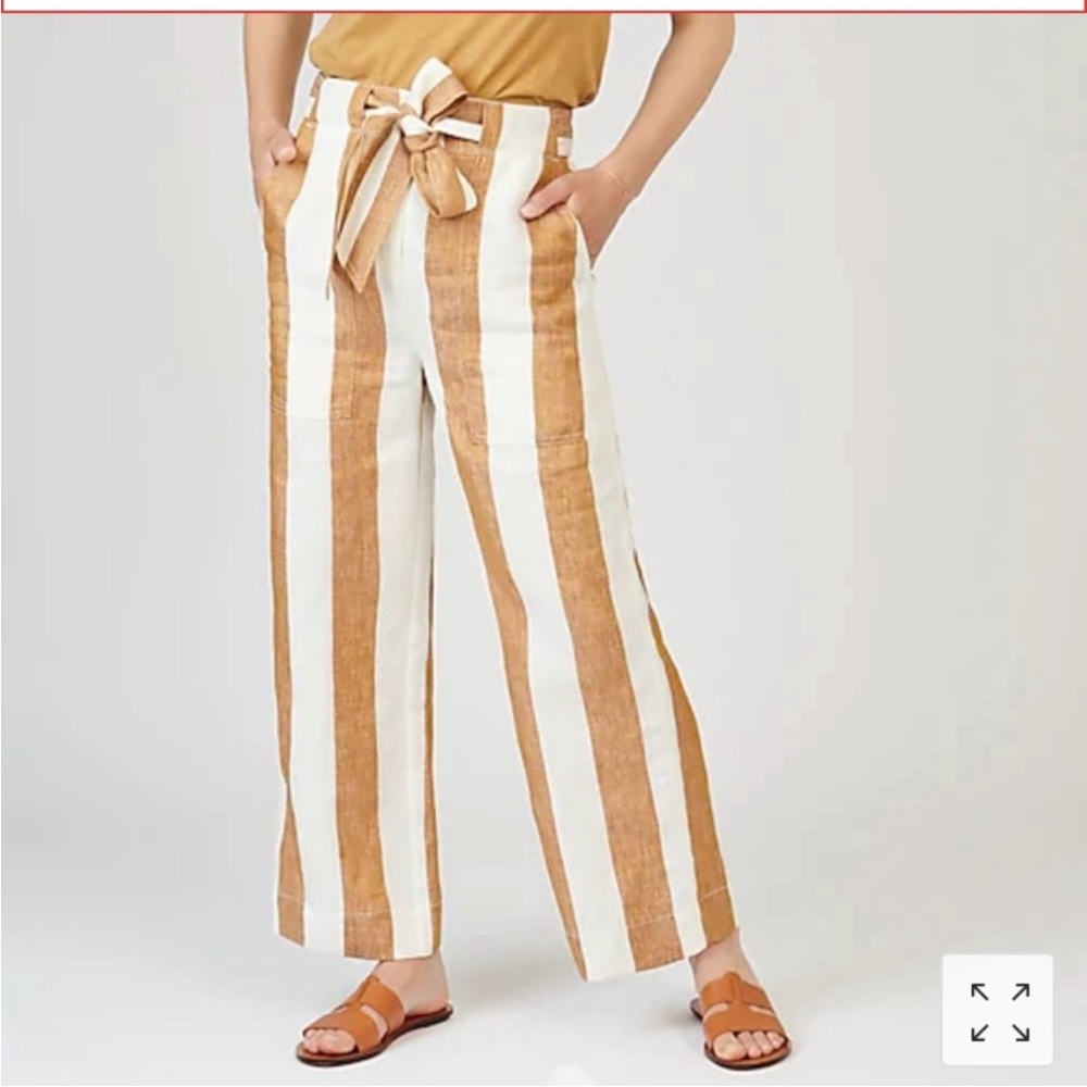 J Crew 100% Linen Striped Tie Waist Pants 00
